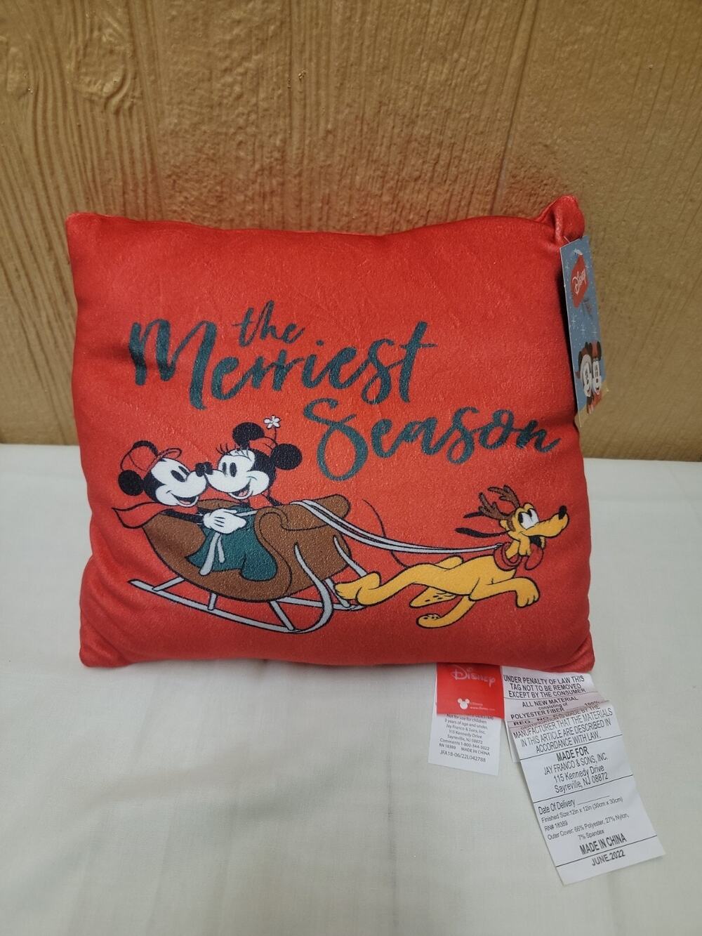 Mickey & Minnie Mouse with Pluto The Merriest Season 12" x 12" Squishy Pillow